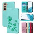 For Samsung Galaxy S22 5G Rose Embossed Leather Phone Case(Green) - 1