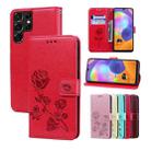 For Samsung Galaxy S22 Ultra 5G Rose Embossed Leather Phone Case(Red) - 1