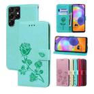 For Samsung Galaxy S22 Ultra 5G Rose Embossed Leather Phone Case(Green) - 1