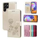 For Samsung Galaxy S22 Ultra 5G Rose Embossed Leather Phone Case(Gold) - 1