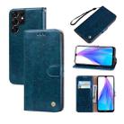 For Samsung Galaxy S22 Ultra 5G Oil Wax Texture Leather Phone Case(Blue) - 1