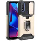 For Motorola Moto G Pure Sliding Camera Cover Design PC + TPU Shockproof Phone Case with Ring Holder & Card Slot(Gold) - 1