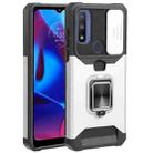 For Motorola Moto G Pure Sliding Camera Cover Design PC + TPU Shockproof Phone Case with Ring Holder & Card Slot(Silver) - 1