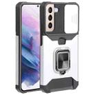 For Samsung Galaxy S22+ 5G Sliding Camera Cover Design PC + TPU Shockproof Phone Case with Ring Holder & Card Slot(Silver) - 1