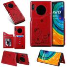 For Huawei Mate30 Pro Cat Bee Embossing Pattern Shockproof Protective Case with Card Slots & Photo Frame(Red) - 1