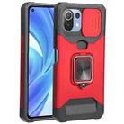 For Xiaomi Mi 11 Lite Sliding Camera Cover Design PC + TPU Shockproof Phone Case with Ring Holder & Card Slot(Red) - 1