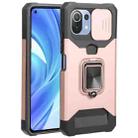 For Xiaomi Mi 11 Lite Sliding Camera Cover Design PC + TPU Shockproof Phone Case with Ring Holder & Card Slot(Rose Gold) - 1