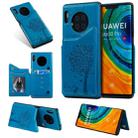 For Huawei Mate30 Pro Cat Tree Embossing Pattern Shockproof Protective Case with Card Slots & Photo Frame(Blue) - 1