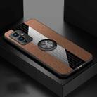 For OnePlus 9 XINLI Stitching Cloth Texture TPU Phone Case with Ring Holder(Brown) - 1