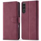 For Sony Xperia 5 III Frosted Anti-theft Brush Horizontal Flip Leather Phone Case(Wine Red) - 1