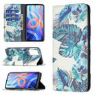 For Xiaomi Redmi Note 11 5G Colored Drawing Invisible Magnetic PU Leather Phone Case(Blue Leaf) - 1