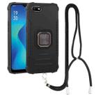 For OPPO A1k Aluminum Alloy + TPU Phone Case with Lanyard(Black) - 1