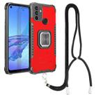 For OPPO A53 2020 / A32 Aluminum Alloy + TPU Phone Case with Lanyard(Red) - 1