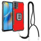 For OPPO A74 4G Aluminum Alloy + TPU Phone Case with Lanyard(Red) - 1