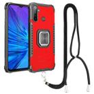 For OPPO Realme 5 Aluminum Alloy + TPU Phone Case with Lanyard(Red) - 1