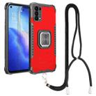 For OPPO Reno5 Aluminum Alloy + TPU Phone Case with Lanyard(Red) - 1