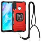 For Huawei P30 Lite / nova 4e Aluminum Alloy + TPU Phone Case with Lanyard(Red) - 1