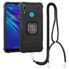 For Huawei Y7 2019 / Y7 Prime 2019 Aluminum Alloy + TPU Phone Case with Lanyard(Black) - 1