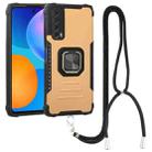 For Huawei Y7a / P Smart 2021 Aluminum Alloy + TPU Phone Case with Lanyard(Gold) - 1
