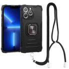 For iPhone 13 Pro Lanyard Aluminum TPU Case (Black) - 1