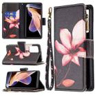 For Xiaomi Redmi Note 11 Pro / 11 Pro+ Colored Drawing Pattern Zipper Leather Phone Case(Lotus) - 1