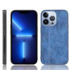 For iPhone 13 Pro Max Sewing Cow Leather Soft PC Case (Blue) - 1