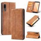 For Sharp Aquos Sense 3 Magnetic Dual-fold Leather Phone Case(Brown) - 1