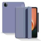 For Xiaomi Pad 5 / Pad 5 Pro Skin Feel Matte Honeycomb Leather Tablet Case with Tri-fold Bracket(Lavender Grey) - 1