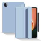 For Xiaomi Pad 5 / Pad 5 Pro Skin Feel Matte Honeycomb Leather Tablet Case with Tri-fold Bracket(White Ice Blue) - 1