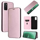 For OPPO A55s 5G Carbon Fiber Texture Horizontal Flip Leather Phone Case(Pink) - 1