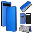 For Google Pixel 6a Carbon Fiber Texture Horizontal Flip Leather Phone Case(Blue) - 1