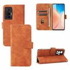 For vivo X70 Pro Solid Color Skin Feel Magnetic Buckle Leather Phone Case(Brown) - 1