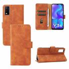 For vivo Y3s 2021 Solid Color Skin Feel Magnetic Buckle Leather Phone Case(Brown) - 1