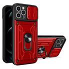 For iPhone 13 Pro Sliding Camshield Card Phone Case (Red) - 1