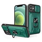 For iPhone 12 Sliding Camshield Card Phone Case(Dark Green) - 1