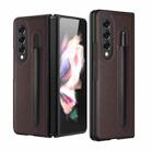 For Samsung Galaxy Z Fold3 5G GKK Hinge Litchi Texture PU + PC Phone Case with Pen Slot(Brown) - 1