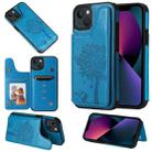 For iPhone 13 Cat Tree Embossing Pattern Shockproof Phone Case(Blue) - 1