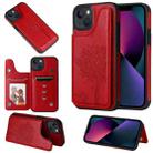 For iPhone 13 Cat Tree Embossing Pattern Shockproof Phone Case(Red) - 1