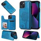For iPhone 13 mini Cat Tree Embossing Pattern Shockproof Phone Case (Blue) - 1