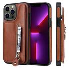 For iPhone 13 Pro Max Solid Color Double Buckle Zipper Shockproof Phone Case (Brown) - 1