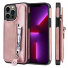 For iPhone 13 Pro Max Solid Color Double Buckle Zipper Shockproof Phone Case (Rose Gold) - 1