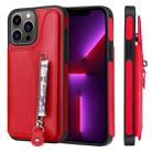 For iPhone 13 Pro Max Solid Color Double Buckle Zipper Shockproof Phone Case (Red) - 1