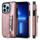 For iPhone 13 Pro Solid Color Double Buckle Zipper Shockproof Phone Case (Rose Gold) - 1