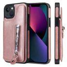 For iPhone 13 Solid Color Double Buckle Zipper Shockproof Phone Case(Rose Gold) - 1