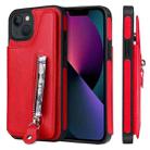 For iPhone 13 Solid Color Double Buckle Zipper Shockproof Phone Case(Red) - 1