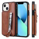 For iPhone 13 mini Solid Color Double Buckle Zipper Shockproof Phone Case (Brown) - 1