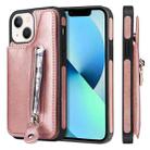 For iPhone 13 mini Solid Color Double Buckle Zipper Shockproof Phone Case (Rose Gold) - 1