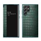 For Samsung Galaxy S22 Ultra 5G Crocodile Texture Window View Leather Phone Case(Green) - 1