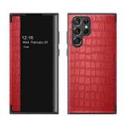 For Samsung Galaxy S22 Ultra 5G Crocodile Texture Window View Leather Phone Case(Red) - 1