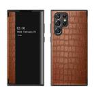 For Samsung Galaxy S22 Ultra 5G Crocodile Texture Window View Leather Phone Case(Brown) - 1